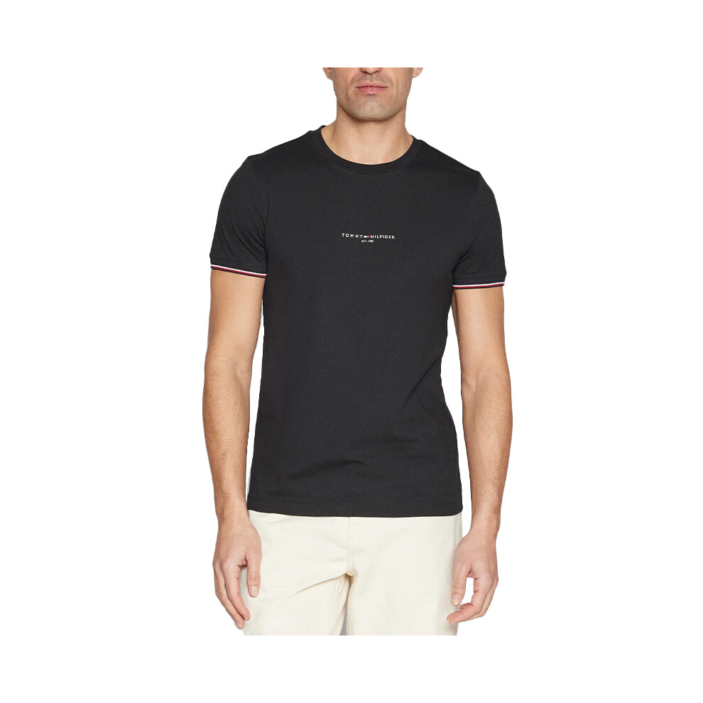 Men's Tommy Hilfiger Tommy Logo Tipped Mens T-Shirt - Black - Size: 42/Regular