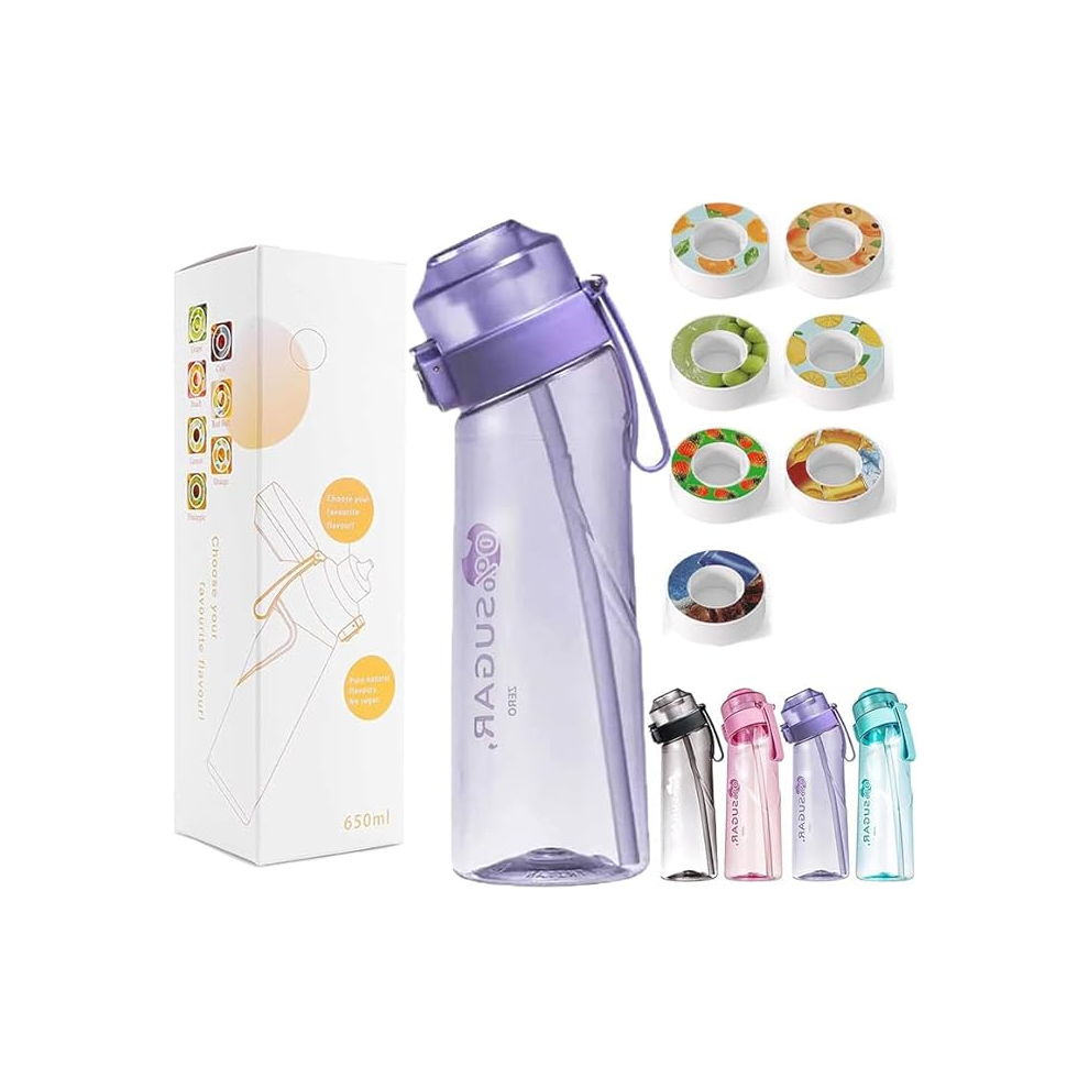 Air Water Bottle with 7 Flavour Pods, BPA Free & Leak Proof 0 Sugar 0 Calorie, 650ML New Fruit Scented Water Bottle With 7 Flavour Pods (purple)