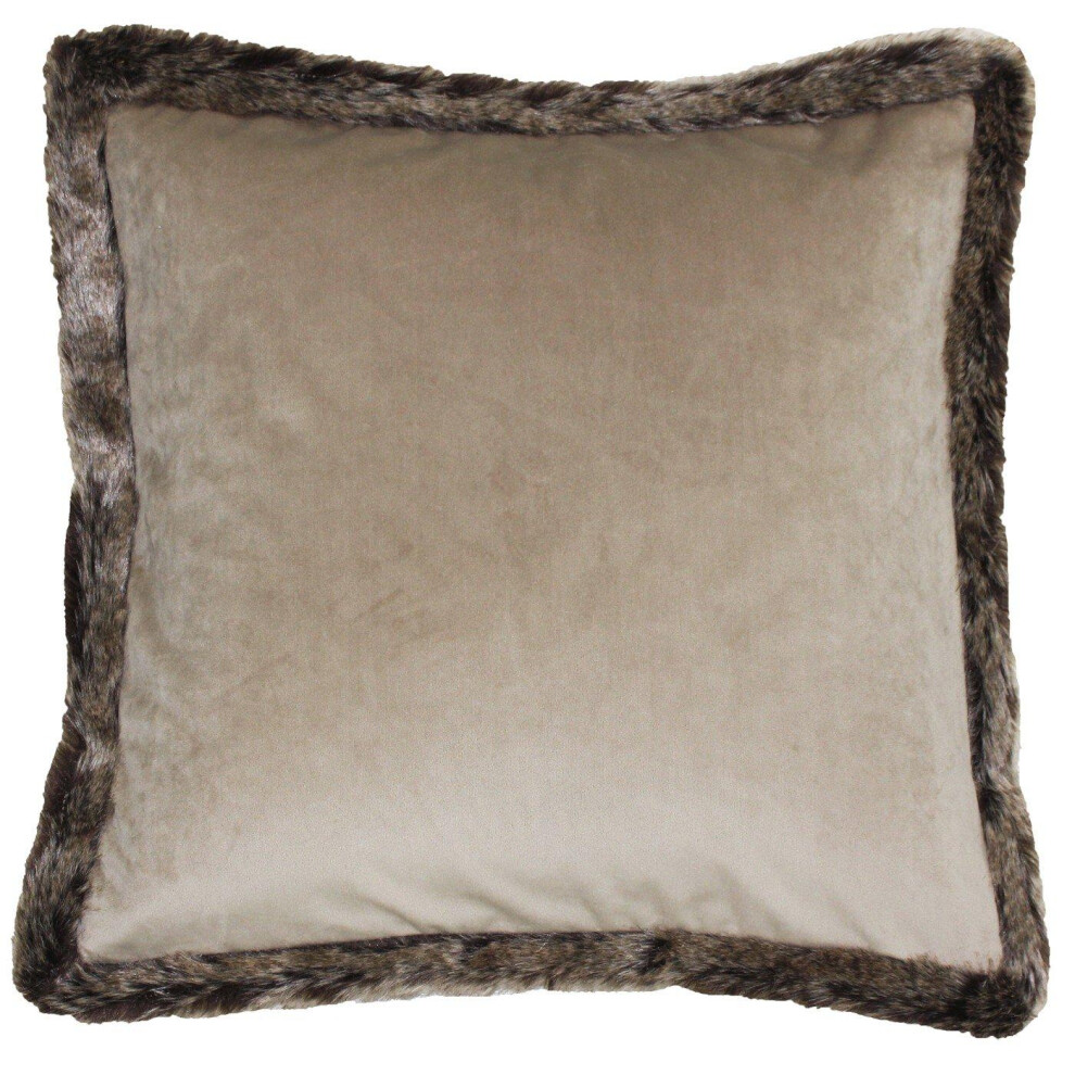 (45 x 45cm, Taupe) Riva Home Kiruna Faux Fur Edged Velvet Style Square Cushion Cover