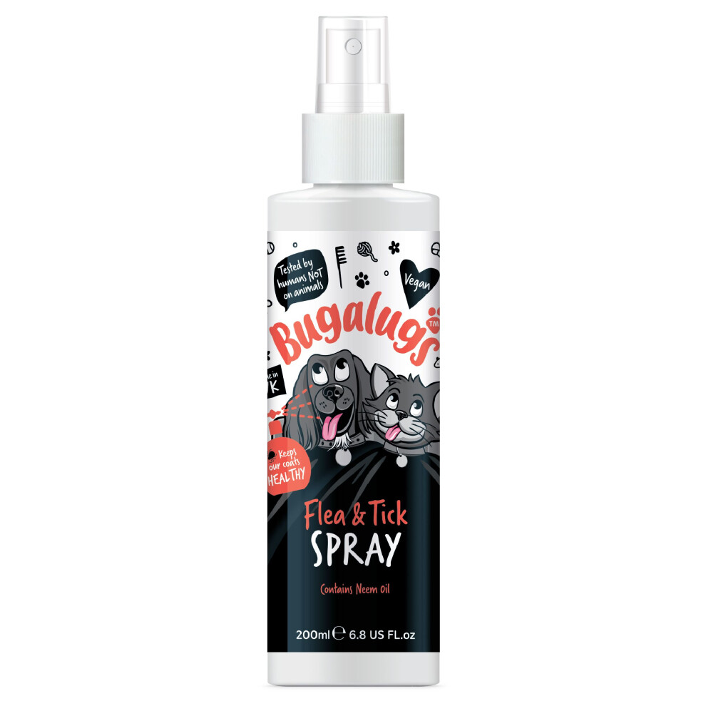 Flea and Tick Dogs & Cats Spray by Bugalugs 200ml Works on Smelly Puppies & Dogs