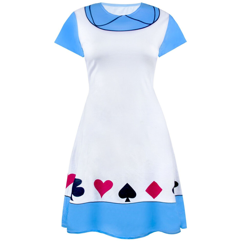 (XL, White/Blue) Alice In Wonderland Womens/Ladies Costume Dress