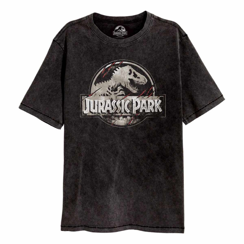 (S, Vintage Black) Jurassic Park Unisex Adult Logo T-Shirt