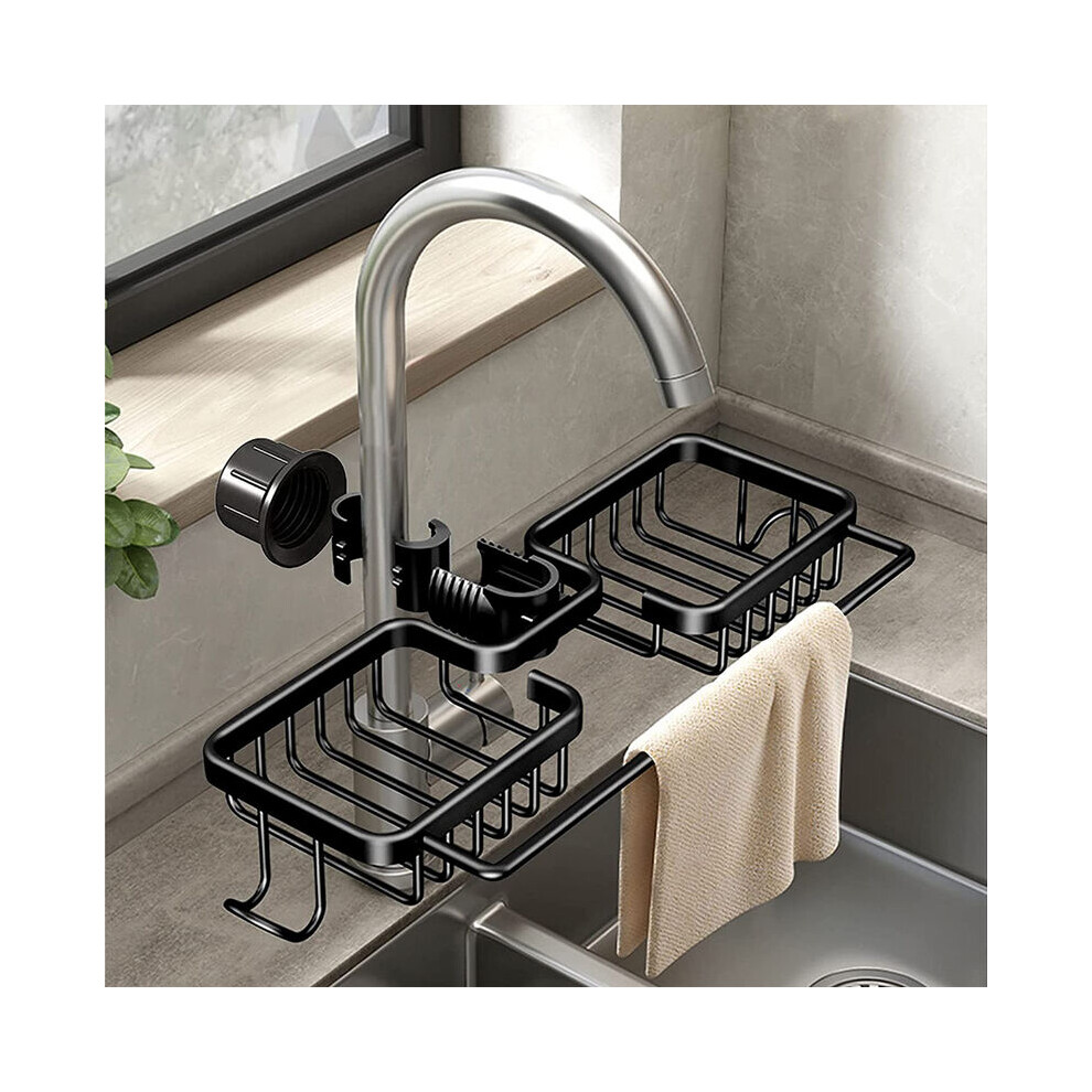 Aluminum Kitchen Faucet Sink Rack Sponge Soap Holder Drain Basket