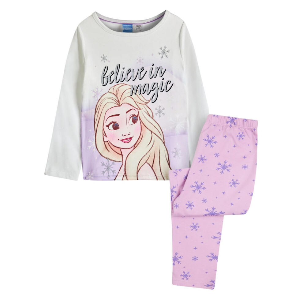 (7-8 Years, Purple/White) Frozen Girls Believe In Magic Elsa All-Over Print Long Pyjama Set