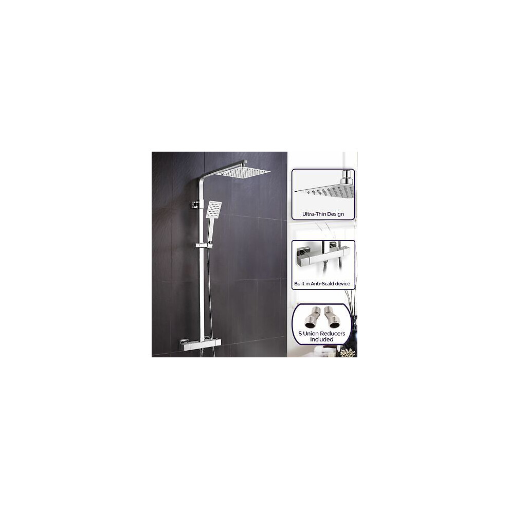 Square Exposed Twin Head Mixer Shower and Thermostatic Bar Set