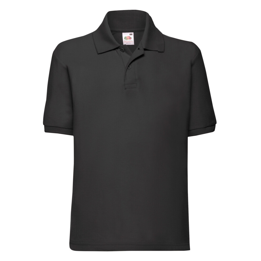 (14-15 Years, Black) Fruit of the Loom Childrens/Kids 65/35 Plain Pique Polo Shirt