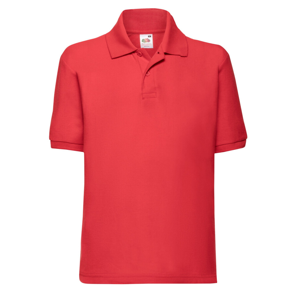 (14-15 Years, Red) Fruit of the Loom Childrens/Kids 65/35 Plain Pique Polo Shirt