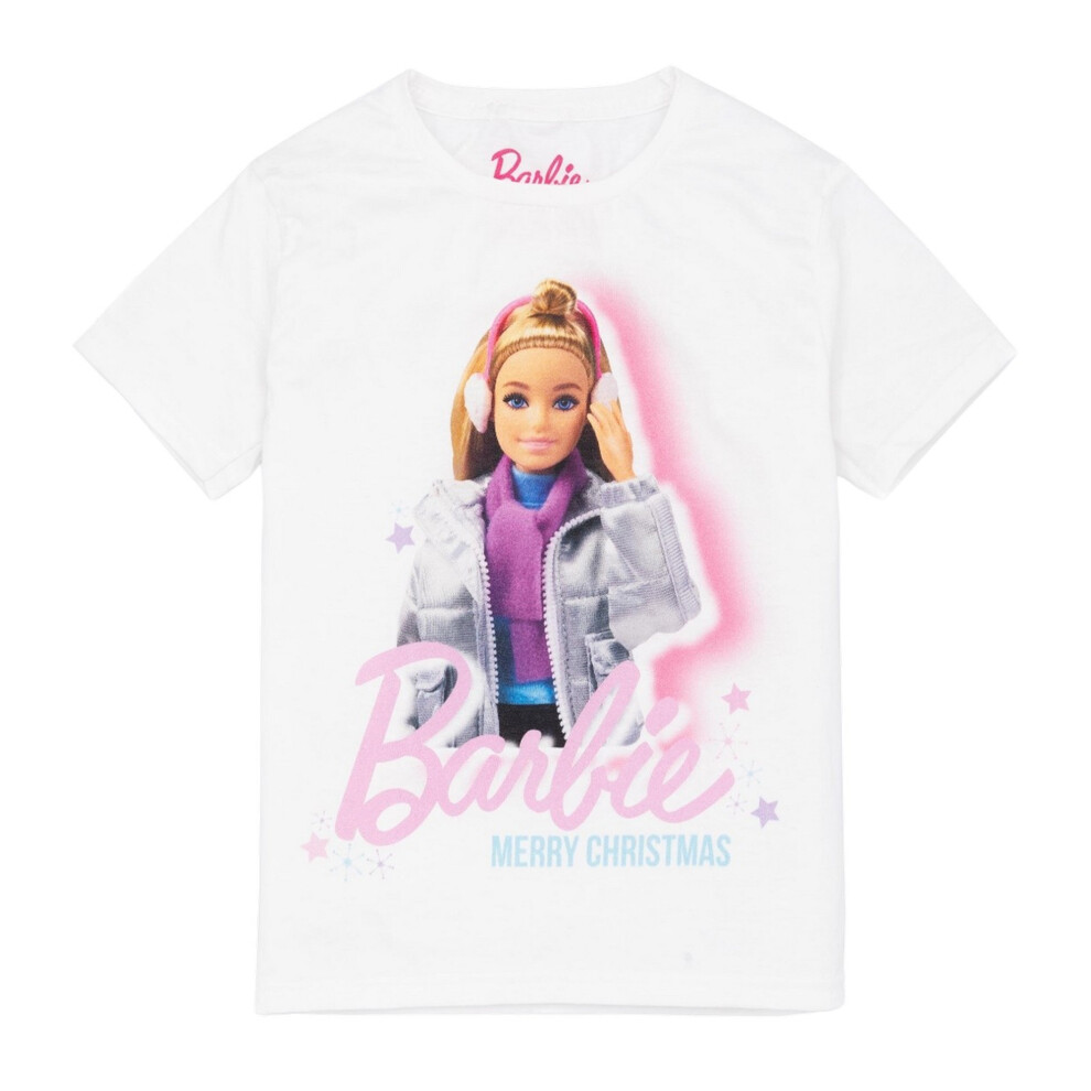 (3-4 Years, White) Barbie Girls Christmas T-Shirt