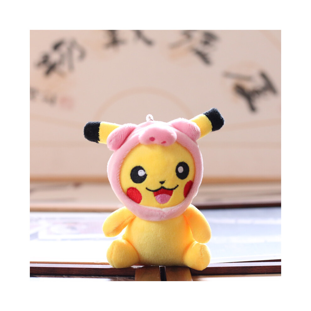 (Pink) Cute Plush Pikachu Bag Charm For Girls Mini Soft Toy Keychain Lightweight