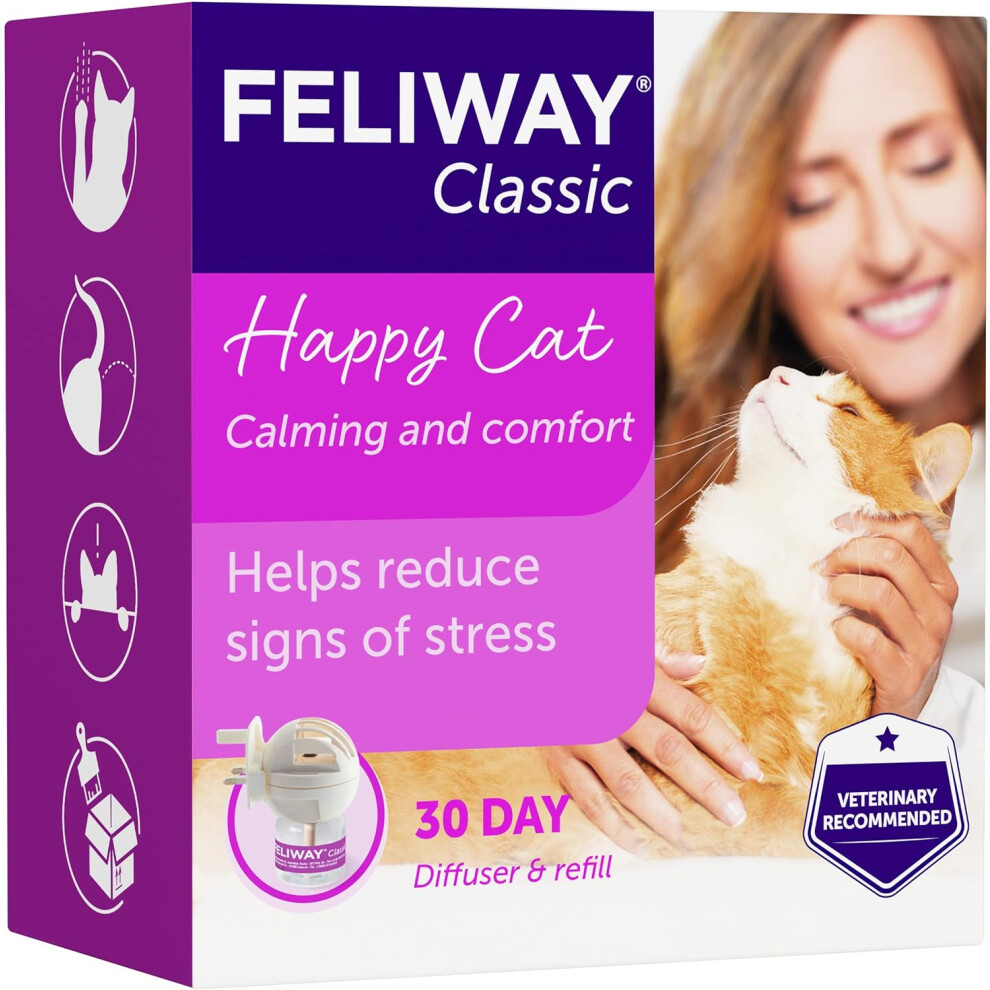 FELIWAY Classic 30 day starter kit Diffuser and Refill Comforts cats helps solve helps solve behavioural issues stress/anxiety in the home 48ml White