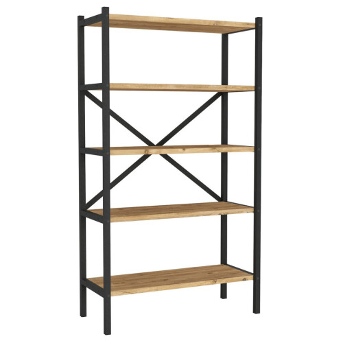URBN Living (Pine) 5-Shelf Wood Bookcase Unit With Metal Frame 2