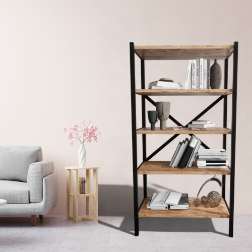 URBN Living (Pine) 5-Shelf Wood Bookcase Unit With Metal Frame