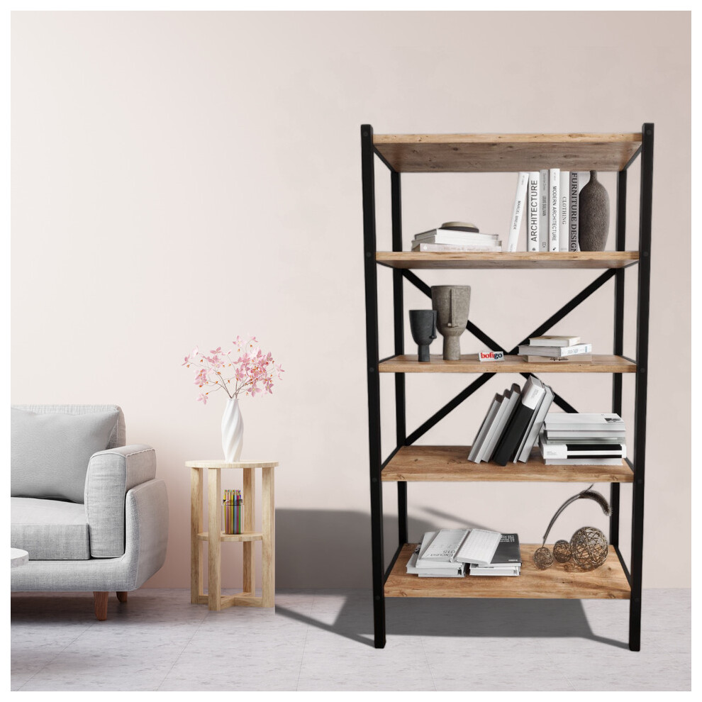 Urbn Living (Pine) 5-Shelf Wood Bookcase Unit With Metal Frame