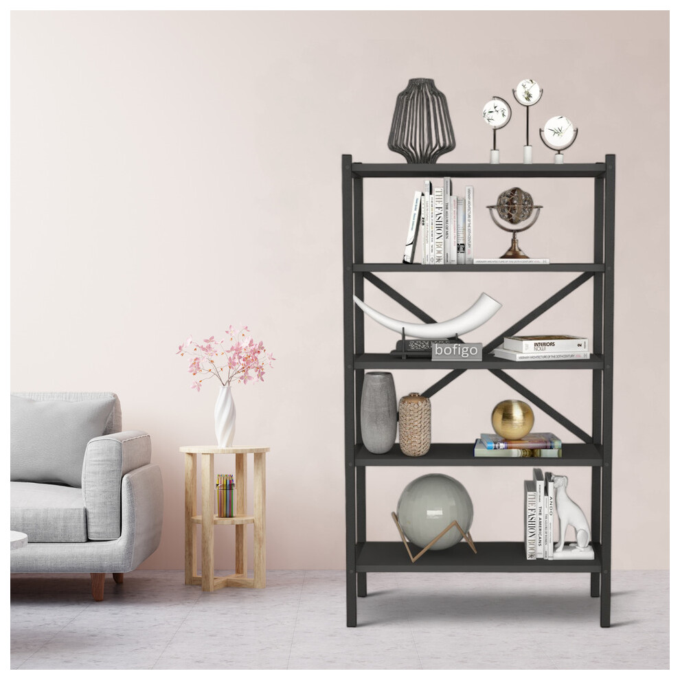 (Anthracite) 5-Shelf Wood Bookcase Unit With Metal Frame