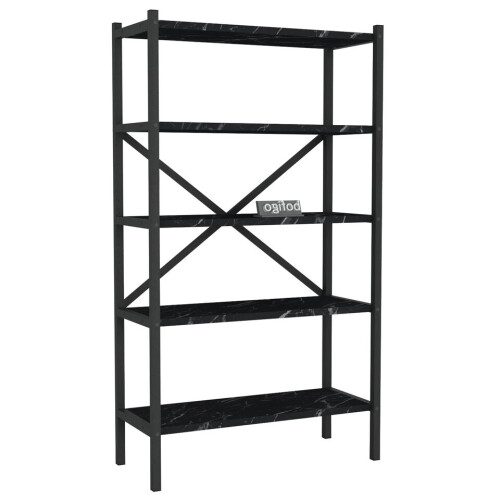 URBN Living (Black Marble) 5-Shelf Wood Bookcase Unit With Metal Frame 2