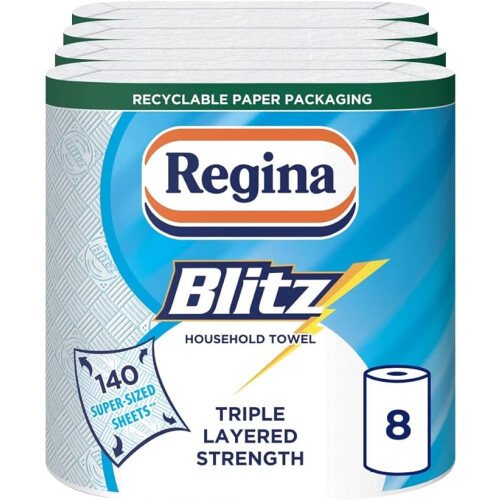 REGINA Blitz Household Towel, 560 Super-Sized Sheets, Triple Layered Strength, 8 Rolls