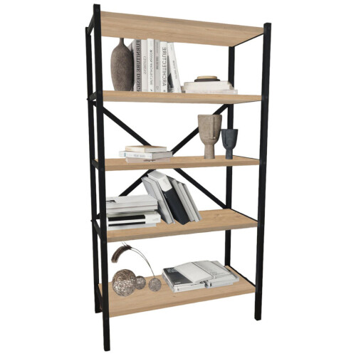 URBN Living (Sapphire Oak) 5-Shelf Wood Bookcase Unit With Metal Frame 2