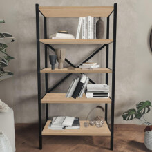 (Sapphire Oak) 5-Shelf Wood Bookcase Unit With Metal Frame