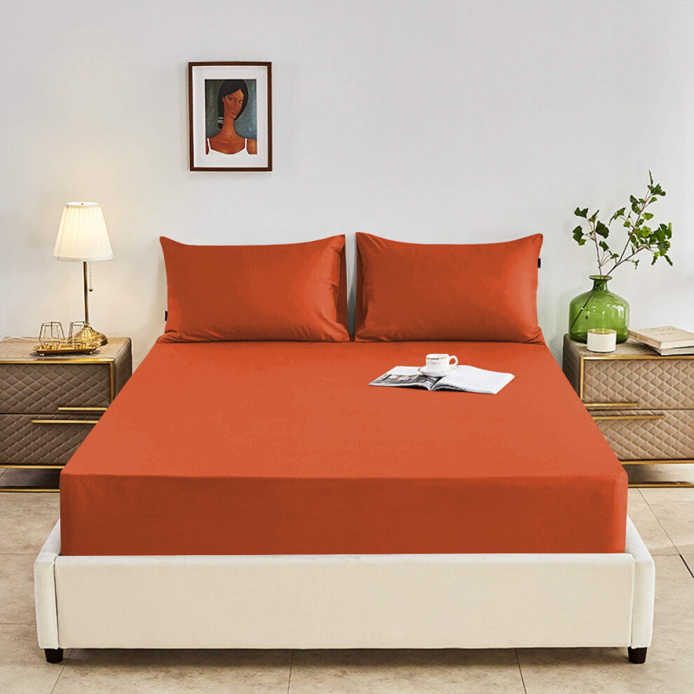 (Rust/Orange, King) Extra Deep Fitted Sheets 25cm Full Bed Sheet UK