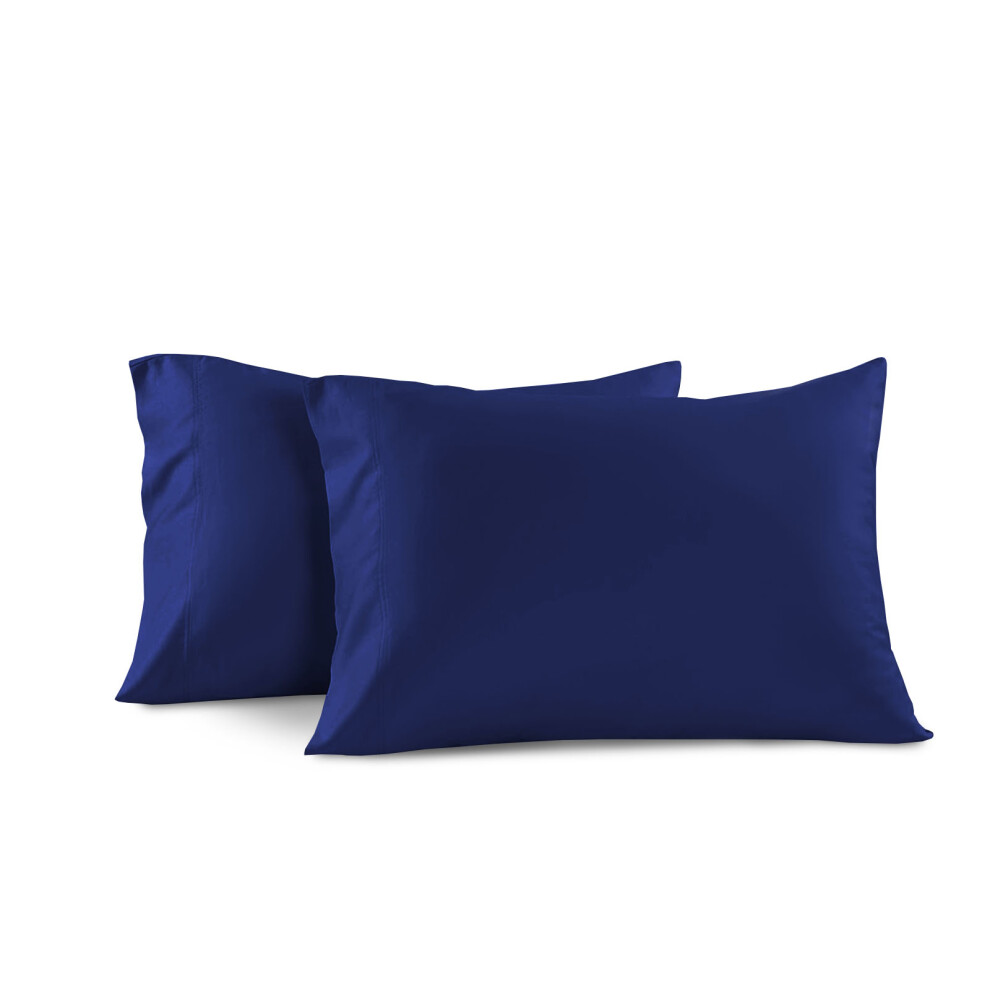 (Navy Blue, Pillow Case Only) Single Double King Fitted Sheets Plain Bed Sheet-image-OPC-P7GNFTV-NEW