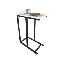 (White) C-Shape Metal & Wood Sofa Side Nesting Table