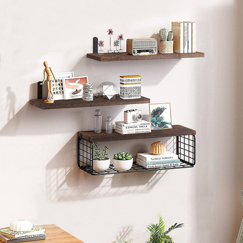 Living And Home 3Pcs Wooden Wall Floating Shelves
