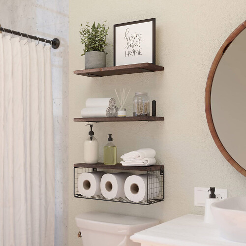 Living And Home 3Pcs Wooden Wall Floating Shelves 1