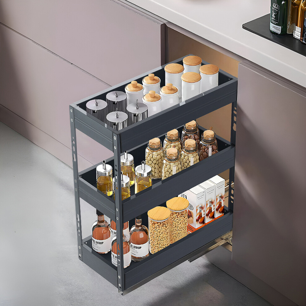 (20cm W x 43cm D x 45cm H) 3-Tier Kitchen Cabinet Pull Out Aluminium Shelf