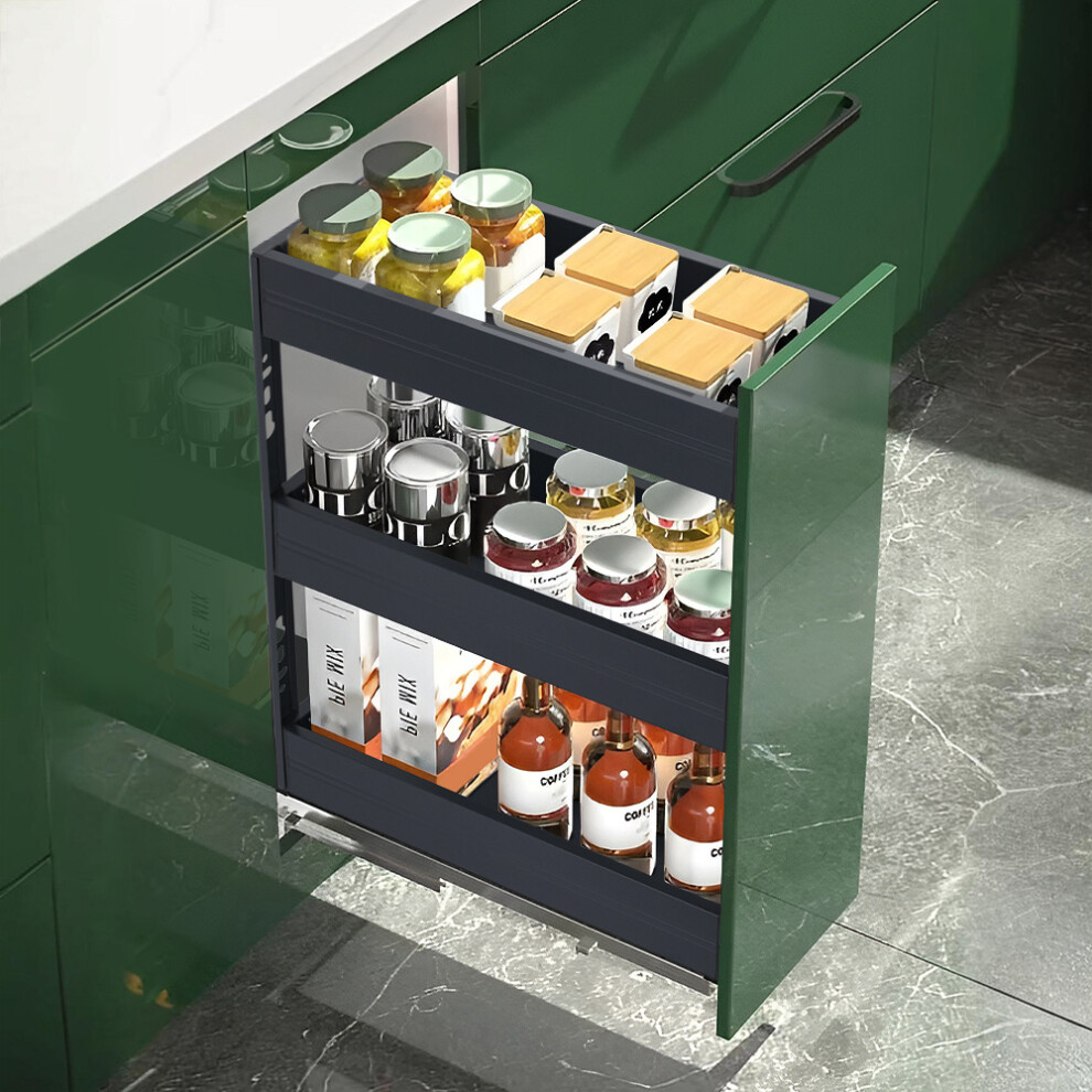 (25cm W x 43cm D x 45cm H) 3-Tier Kitchen Cabinet Pull Out Aluminium Shelf