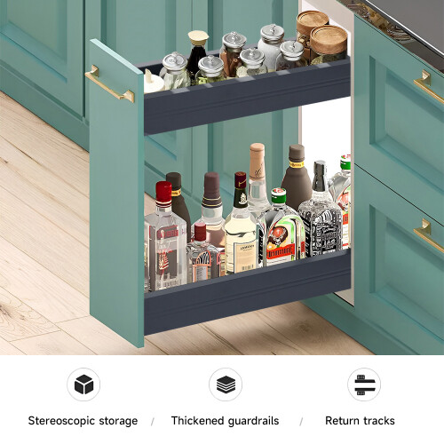 Living And Home (25cm W x 43cm D x 45cm H) 2-Tier Kitchen Cabinet Pull Out Aluminium Shelf 2