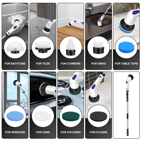 Electric Spin Scrubber With 8 Replaceable Cleaning Brush Head Cordless Scrubber Brush Bathroom Kitchen Spin Extendable Cordless Spin Brush 2