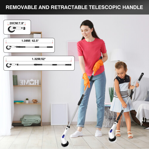 Electric Spin Scrubber With 8 Replaceable Cleaning Brush Head Cordless Scrubber Brush Bathroom Kitchen Spin Extendable Cordless Spin Brush 1