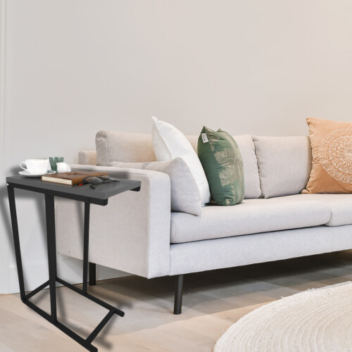 URBN Living (Anthracite) C-Shape Metal & Wood Sofa Side Nesting Table 2