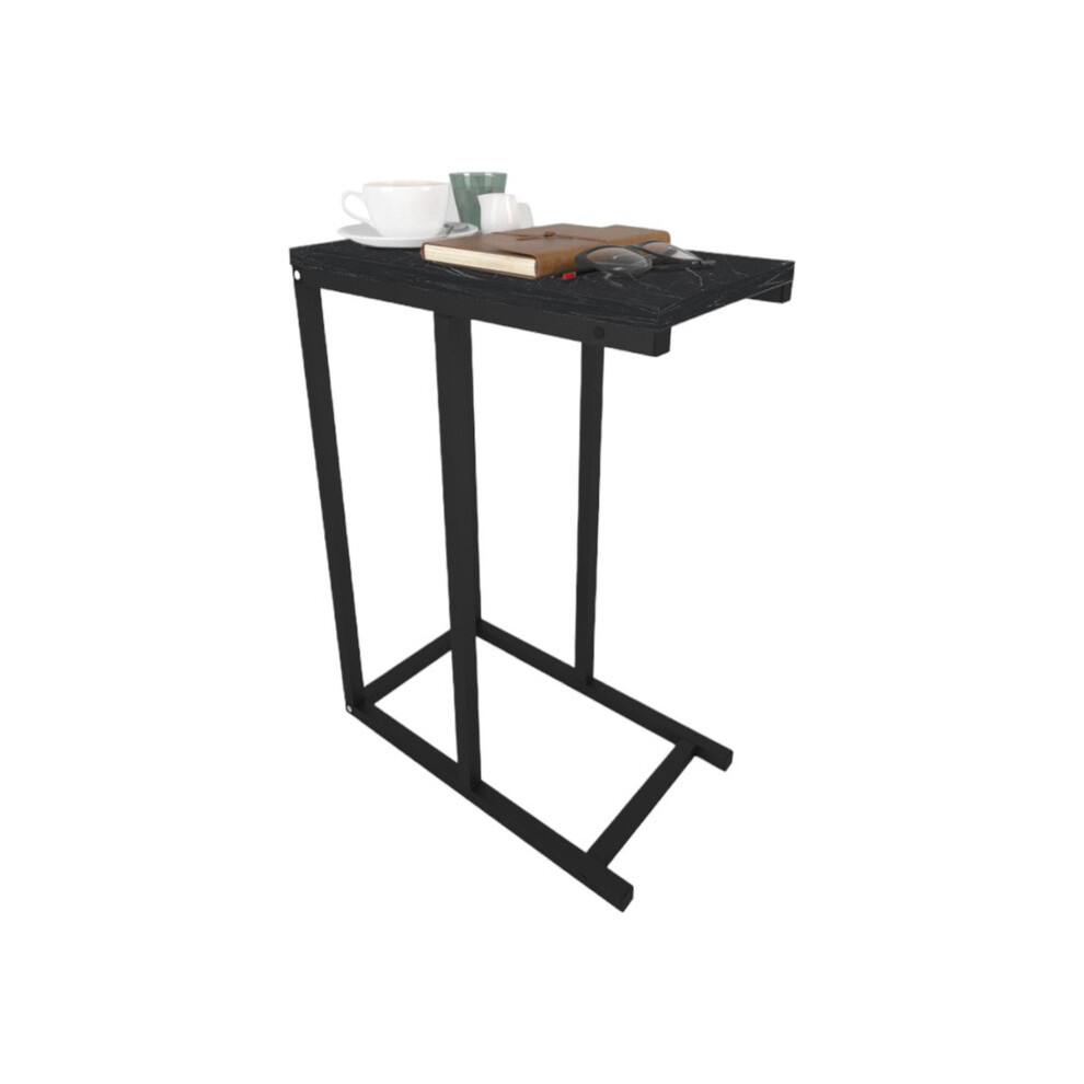 (Black Marble) C-Shape Metal & Wood Sofa Side Nesting Table