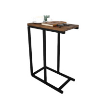 (Burnt Oak) C-Shape Metal & Wood Sofa Side Nesting Table