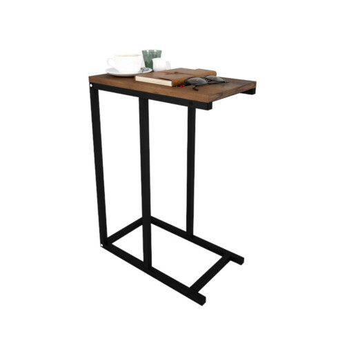URBN Living (Burnt Oak) C-Shape Metal & Wood Sofa Side Nesting Table