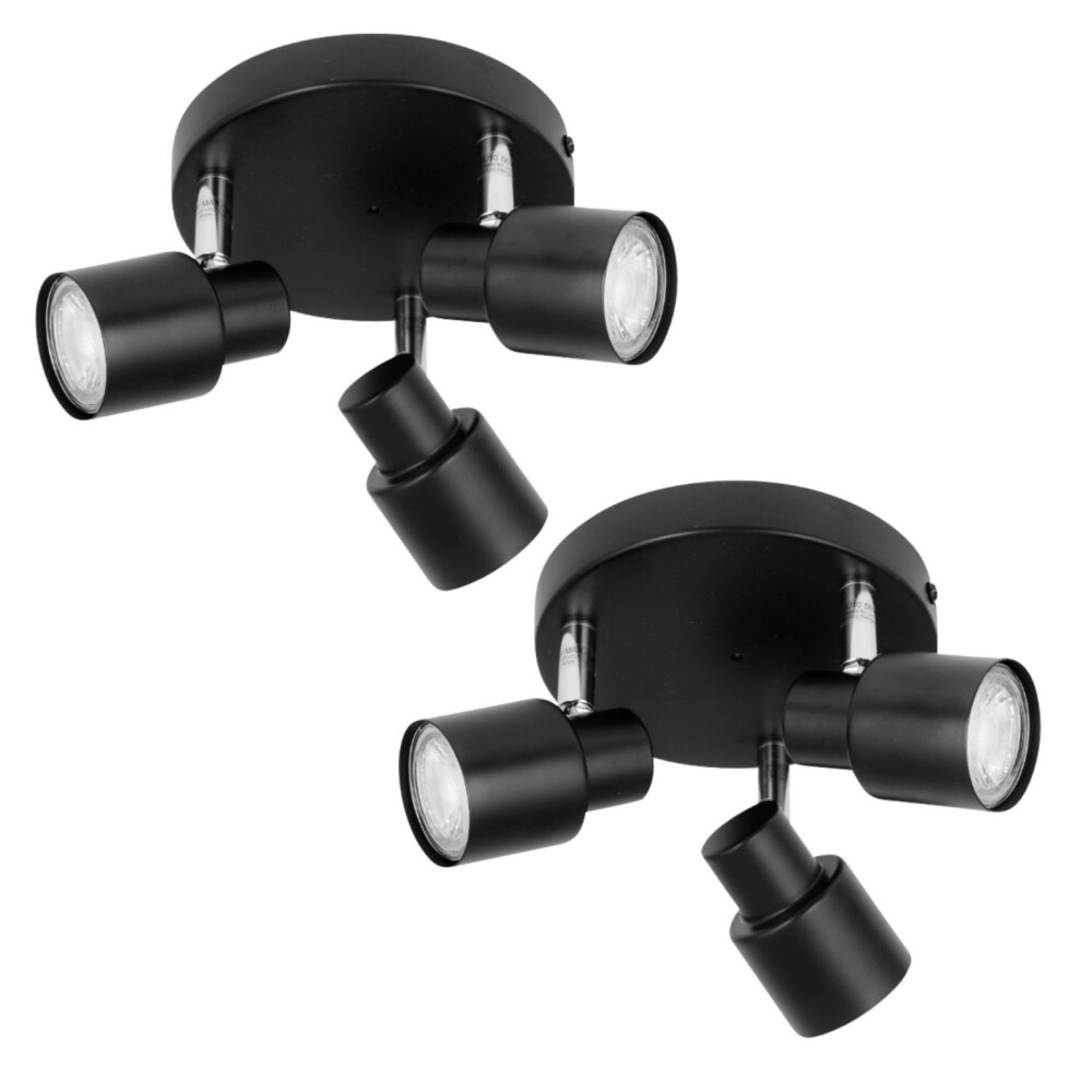 Set of 2 Black 3 Light IP44 Bathroom Round Spotlights-image-OPC-PDYS7SW-NEW