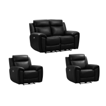 Annecy Genuine Leather Black Electric Power Recliner 2+1+1 Seater Sofa Set