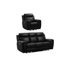 Annecy Genuine Leather Black Electric Power Recliner 3+1 Seater Sofa Set