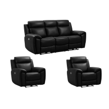 Annecy Genuine Leather Black Electric Power Recliner 3+1+1 Seater Sofa Set