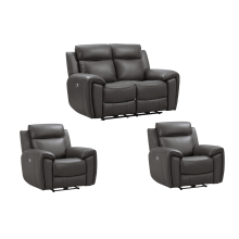 Annecy Genuine Leather Grey Electric Power Recliner 2+1+1 Seater Sofa Set