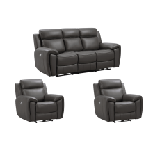 Annecy Genuine Leather Grey Electric Power Recliner 3+1+1 Seater Sofa Set