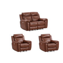Annecy Genuine Leather Tan Electric Power Recliner 2+1+1 Seater Sofa Set