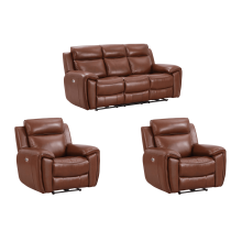 Annecy Genuine Leather Tan Electric Power Recliner 3+1+1Seater Sofa Set