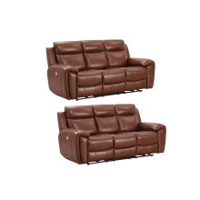 Annecy Genuine Leather Tan Electric Power Recliner 3+3 Seater Sofa Set