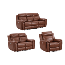 Annecy Genuine Leather Tan Electric Power Recliner 3+2+1 Seater Sofa Set
