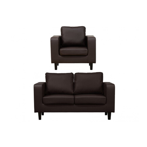 Box Brown Leather 2+1 Seater Sofa Set