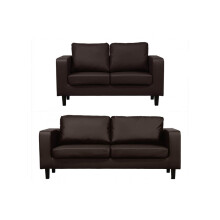 Box Brown Leather 3+2 Seater Sofa Set
