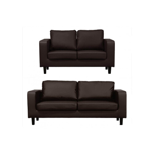 Box Brown Leather 3+2 Seater Sofa Set