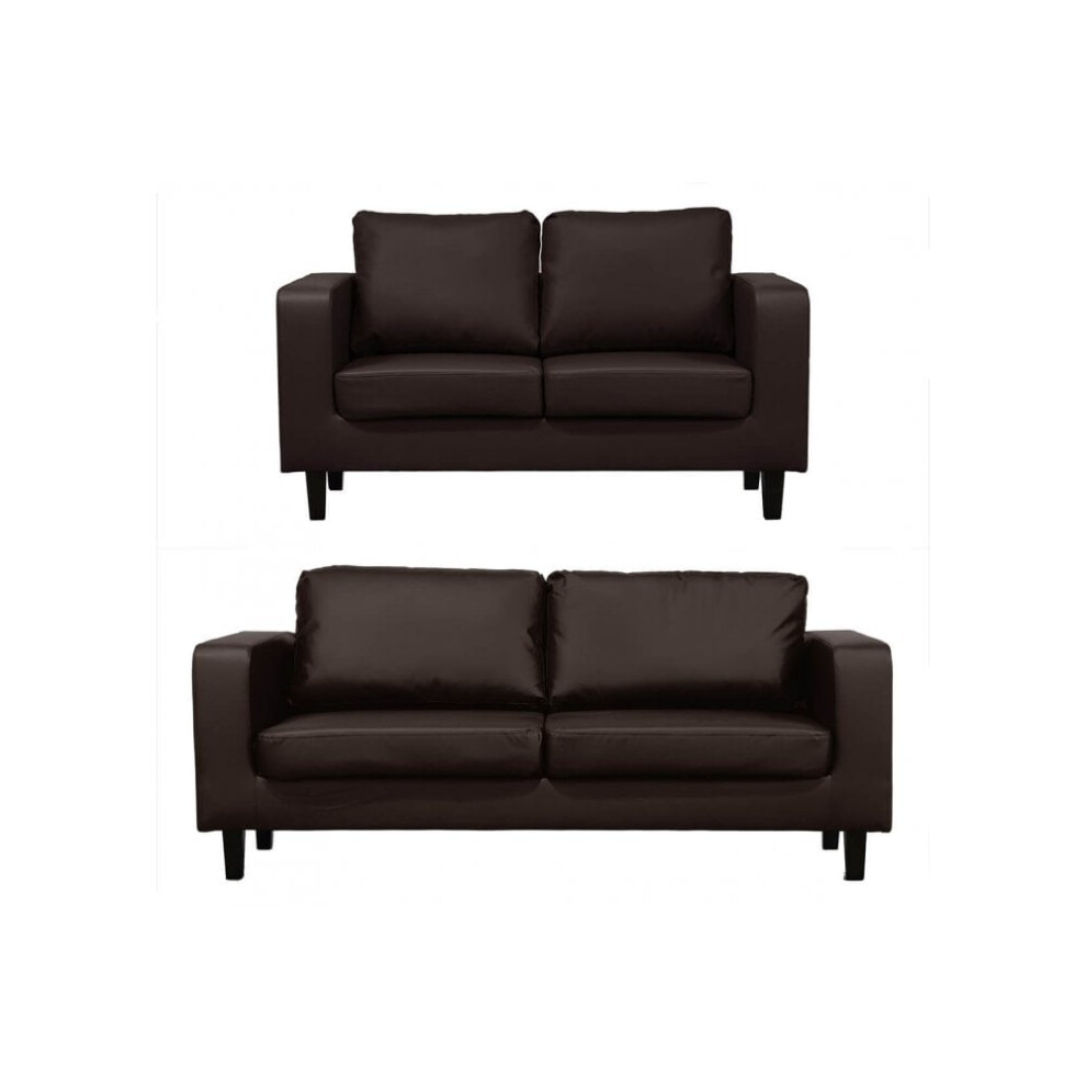 Box Brown Leather 3+2 Seater Sofa Set